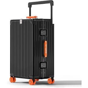 ROPLUS Aluminium Frame Checked-Luggage with Smooth Jelly Wheels, Hardside Zipperless Rolling Suitcase with TSA Lock (BlackOrange, 24-Inch)