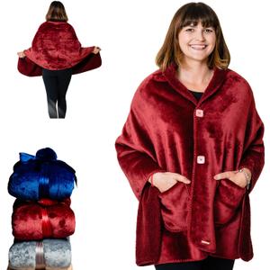 Premium Double Layer Wearable Blanket for Women -Easy On Easy Off No Sleeves- Drape and Go - Gifts for Women Who Have Everything - Gifts for Her Grandma and Mom (Burgundy)