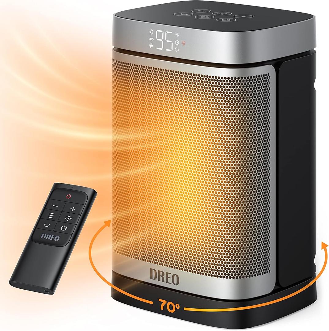 DREO Space Heater, 1500W Portable Electric Heaters for Indoor Use, PTC Ceramic Heater for Office with Remote, Thermostat, 70Oscillation, 12H Timer, 5 Modes, Safe Quiet Room Heater for Bedroom