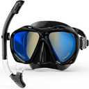Snorkeling Gear for Adults, Snorkel Mask With Mirrored Tempered Glass Lens 180 Wide View Anti-Fog Scuba Diving Mask, Professional Snorkel Set for Swimming Diving, Gifts for Women Mom Men Dad