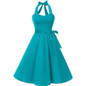 Topdress Women'sVintage Polka Audrey Dress 1950s Halter Retro Cocktail Dress (X-Large, Turquoise)