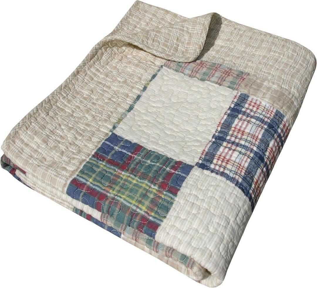 Greenland Home Oxford 100% Cotton Throw Blanket, Tan 50 x 60 in