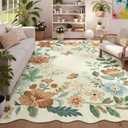 Lahome Floral Washable Rugs 8x10, Non-Slip Soft 8x10 Rugs for Living Room Bedroom, Ultra-Thin Stain Resistant Boho Accent Carpet for Dining Room Office Flore, Beige, 8' x 10'Rectangular