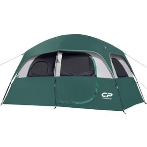 CAMPROS CP Tent-6-Person-Camping-Tents, Waterproof Windproof Family Tent with Top Rainfly, 4 Large Mesh Windows, Double Layer, Easy Set Up, Portable with Carry Bag - Dark Green