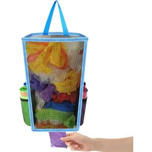 Trash Bags Holder,Plastic Bag Holder,Large Capacity Grocery Bags Holder,Shopping Bags Storage,Garbage Bag Holder,Breathable Mesh Small Trash Bag Organizer Dispenser (Blue)