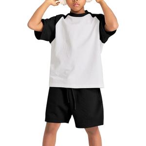 COZYPOIN Boys Girls 2 Piece Summer Outfits Colorblock Short Sleeve Cotton T-Shirts and Shorts Basic Kids Set (White-XS)