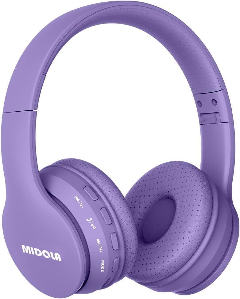 MIDOLA Kids Headphones Bluetooth 5.3 Wireless 60H Play Time Volume Limit 85/110dB Over Ear Foldable Protection Headset/Wired AUX Cord Mic for Boy Girl Travel School Phone Pad Tablet Light Purple