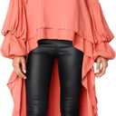 PRETTYGARDEN Women's Lantern Long Sleeve Round Neck High Low Asymmetrical Irregular Hem Casual Tops Blouse Shirt Dress