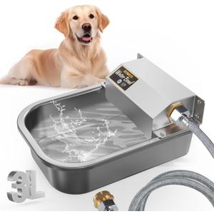 Automatic Water Dispenser for Dogs, Patented 3L Outdoor Dog Drinking Water Bowl, Stainless Steel Waterer Feeder Suitable for Chicken Livestock Animal,Fit 3/4'' GHT Faucet, Wall-Mounted, Easy to Clean