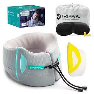 TripPal Airplane Sleeping Travel Pillow: 360° Chin & Neck Support with Flat Back for Side Sleepers on Longhaul Flights  DualDensity Memory Foam (8lb NonCollapsing) to Prevent Head Bobbing