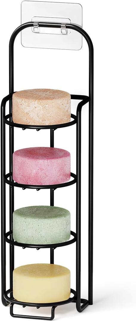SpaceAid 4 Tier Shampoo Bar Holder for Shower, Self Draining Soap Bar Holders Caddy for Bathroom Wall and Kitchen Sink, Shampoo Bar Dish Rack, Stainless Steel Bar Soap Holder (Black)