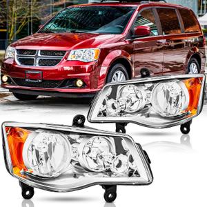 Headlights Assembly for 2011 2012 2013 2014 2015 2016 2018 2019 2020 Dodge Grand Caravan / 2008-2016 Chrysler Town & Country Headlamps Replacement Pair,Chrome Housing Amber Reflector