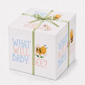 Baby Bee Gender Reveal Box, Large Balloon Surprise Box for Boy or Girl | 19 X 19 X 20 Inch Gift Box with Lid, Satin Ribbon Included, Easy Assembly, Baby Shower Decorations & Party Games