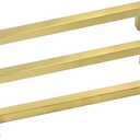 Goldenwarm Gold Drawer Pulls Furniture Hardware Cabinet Handles - LSJ12GD192 Modern Square Kitchen Cupboard Drawer Knobs 7-1/2 Inch Hole Center Brushed Brass Cabinet Pulls 20 Pack