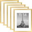 Upsimples 11x14 Picture Frame Set of 5, Display Pictures 8x10 with Mat or 11x14 Without Mat, Wall Gallery Photo Frames, Gold