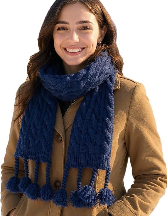 NEOSAN Women's Knit Scarf Winter Neck Warm Long Ribbed Thick Scarves Fashion Tassel Scarf Royal, Blue