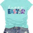 LuxLass Easter Shirts for Women Happy Easter Day T-Shirt Leopard Plaid Letter Print Tee Tops, XL