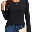 YUCOLEN Womens Long Sleeve Shirts：Pleated Crew Neck Fall Trendy Tops Lightweight Tshirt for Women Casual (Black XXL)