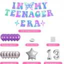 13th Birthday Decorations for Girls Iridescent In My Teenager Era Banner,Foil Balloon 13,Silver Purple Latex balloons
