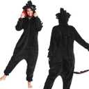 Kuberas Toothless Onesie Adults Costume Pajamas Animal Flannel Zipper Hooded One-Piece Halloween Cosplay Costume Sleepwear (Small, Black)
