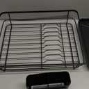 Stainless Steel Dish Drying Rack for Kitchen Counter, Sink Organization and Storage Essentials with Silverware & Utensil Holder, Home and Apartment Decor, 12''W x 15.6''L, Black