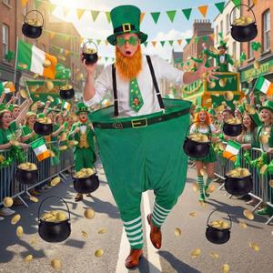 Skicuff St. Patrick's Day Yard Game for Adults, Giant Leprechaun Granny Pants Set with Hat Beard Gold Coins Cauldron, Funny Irish Party Games for Family Outdoor Lawn