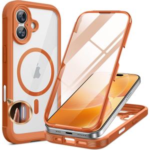 Miracase for iPhone 17 Case 6.3'', Full-Body Military Grade Drop Protection Outdoor Phone case with Built-in Glass Screen &Camera Control,Easy Installation,No Gap,Compatible with MagSafe, Orange