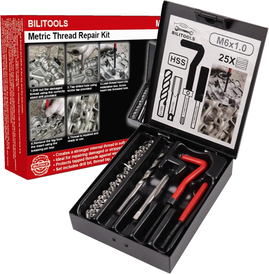 BILITOOLS M6x1.0 Thread Repair Kit, HSS Drill Helicoil Repair Kit Metric