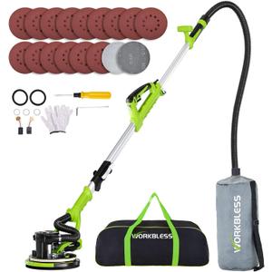 Drywall Sander, 1050W 7.2A Popcorn Ceiling Removal Tool, Automatic Drywall Sander with Vacuum Dust Collector, 7 Variable Speed 1000-2100RPM, 15Pcs Sanding Discs(Green)
