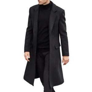 SOMTHRON Men's Casual Trench Coat Slim Fit Notched Collar Long Jacket Overcoat Single Breasted Pea Coat wih Pockets (3X-Large, Black)