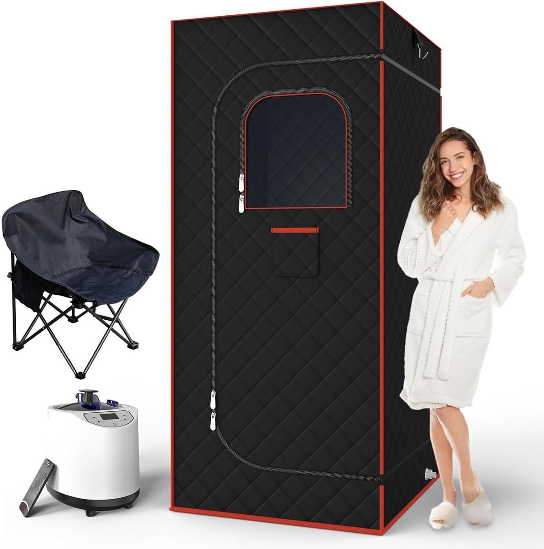 Portable Sauna Box, Portable Sauna for Home with 3L Steamer, Remote Control, Folding Chair and Mat, Full Size Personal Sauna Tent for Relaxation