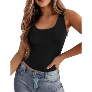 Zeagoo Women's Double Lined Square Neck Tank Top Sleeveless Basic Crop Tops Trendy Y2K Going Out Tops, Size M
