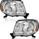for 2005-2011 Tacoma Headlights Assembly Compatible with 2005 2006 2007 2008 2009 2010 2011 Tacoma Headlight Replacement Automotive (Clear Lens I Chrome Housing I Amber Reflector)