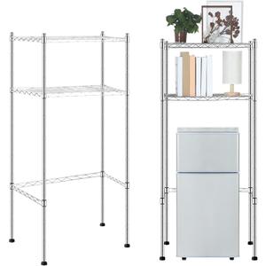 2 Tier Mini Fridge Shelf Over Fridge Storage Mini Fridge and Microwave Stand for College School Dorm Office Space Dorm Room Saver Supply, 18" D x 24" W x 52" H (Silver)