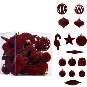28pcs Velvet Christmas Ball Ornaments Set, Coffee Flocked Shatterproof Christmas Tree Ornaments Hanging Xmas Tree Ball Decorations Set for Xmas Holiday Home Decor