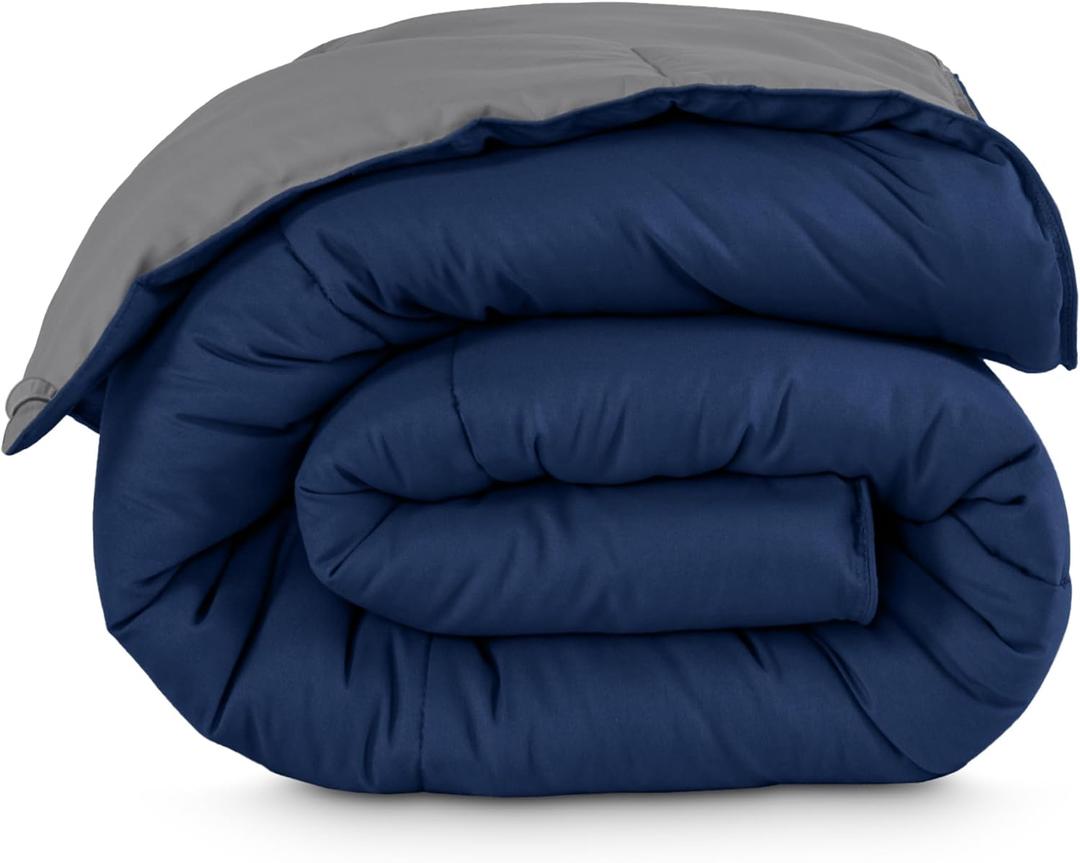 Bare Home Queen Comforter - Reversible Colors - Goose Down Alternative - Ultra-Soft - Premium 1800 Series - All Season Warmth - Bedding Comforter (Queen, Dark Blue/Grey)