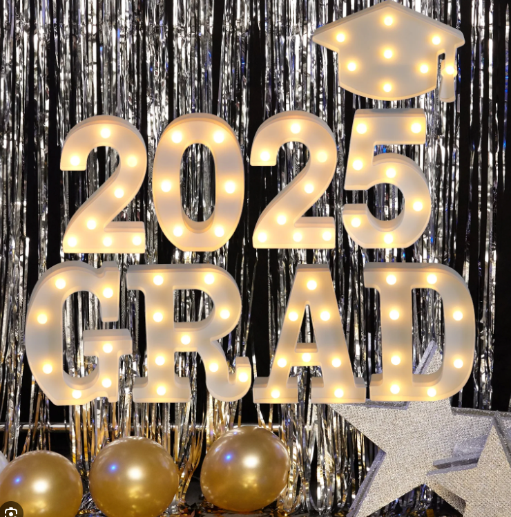 Graduation Decorations 2025, 2 LED Long Marquee Light Up Letters 'GRAD' and '2025' & Grad Cap , Graduation Party Decorations, Class of 2025