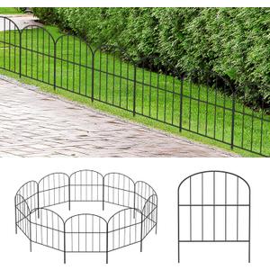 OUSHENG Small Decorative Garden Fence, 29ft (L) x 16.5in (H) Fencing, Rustproof Metal Wire Panel Border Animal Barrier for Dog, Flower Plant Edging for Yard Backyard Outdoor, Arched
