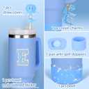 2 x Mity rain Cup Accessories Set for stanley 30 oz 40 oz tumbler with handle, Including Initials Charms, Straw Cover Cap, Boot, Sticker, Silicone Spill Proof Stopper,Blue Decorate for Boy Girl (Letter E)