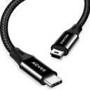 AGVEE 1ft USB-C to Mini USB Cable, Braided Durable Mini-B 5-Pin to Type-C Data Charging Charger OTG Cord for Hero 3+, PS3 Controller, Canon Nikon Camera, GPS, Blue Yeti, Black