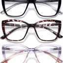 Reading Glasses for Women, 3 pack Fashion Oversized Blue Light Readers for Women, Spring Hinge Cat Eye Glasses Anti Eyestrain (A1 Black Tortoiseshell Purple, 2.25)
