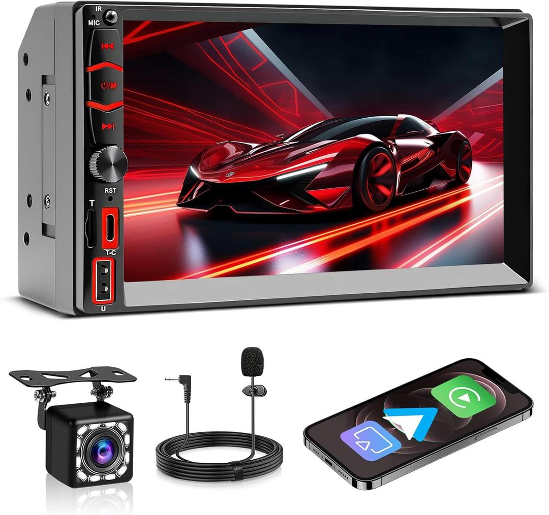 Wireless Double Din Car Stereo A-pple Carplay Radio Screen for Car Audio Receivers, Bluetooth Car Play Android Auto Touchscreen, Mirror Link, Backup Camera, AM/FM, Type-C