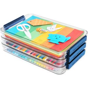 Clear Portable Slim Project Case 9 X 13 Plastic Storage File Box For Letter A4 Paper Photo Documents Scrapbook, 3 Count (Small-Blue)