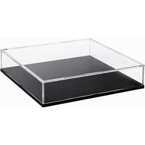 Acrylic Display Case with Matt Black Base and Lid, Dust-Proof Acrylic Box, Flat Showcase Counter-Tops Box for Books and Maps (12x12x4 inch)