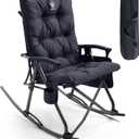 EVER ADVANCED Oversized Folding Rocking Camping Chair, Padded Portable Rocker Chair for Patio, Lawn and Outdoors, Heavy Duty Hard Armchair for Adults Supports 400lbs, Black
