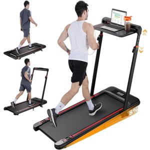Walking Pad Treadmill with Desk Workstation, 3.0HP Under Desk Treadmills with 8% Incline Handle Bar, Foldable Portable Treadmill for Home Office, 300lbs Capacity, Remote Control, APP