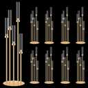 8 Set 5 Arm Golden Candle Holder with Acrylic Lampshade, 41.3'' Tall Candlesticks Holder for Christmas Wedding Housewarming Gift,Metal Candle Holders Candlestick Centerpiece,Fit 0.87'' LED Candle
