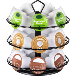 FlagShip K cup Holder Carousel 3 Tier for Keurig Pod Holder Metal DIY Install Small for K-cup Storage Stand 21 K Pod Storage