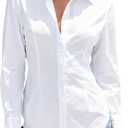 Mutitop Button Down Shirts for Women Long Sleeve Dress Shirts Wrinkle Free Collared Work Office Solid Blouses Corset Tops (Large, All White)