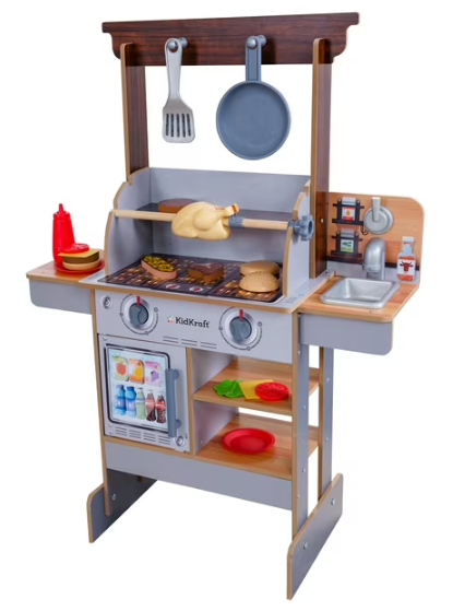KidKraft Spin & Reveal Wooden Grill & Play Kitchen with Water-Reveal Food & 21 Accessories